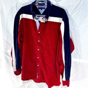 Vintage Tommy Hilfiger Corduroy Shirt Men’s Long Sleeve Y2K Red White Blue XL